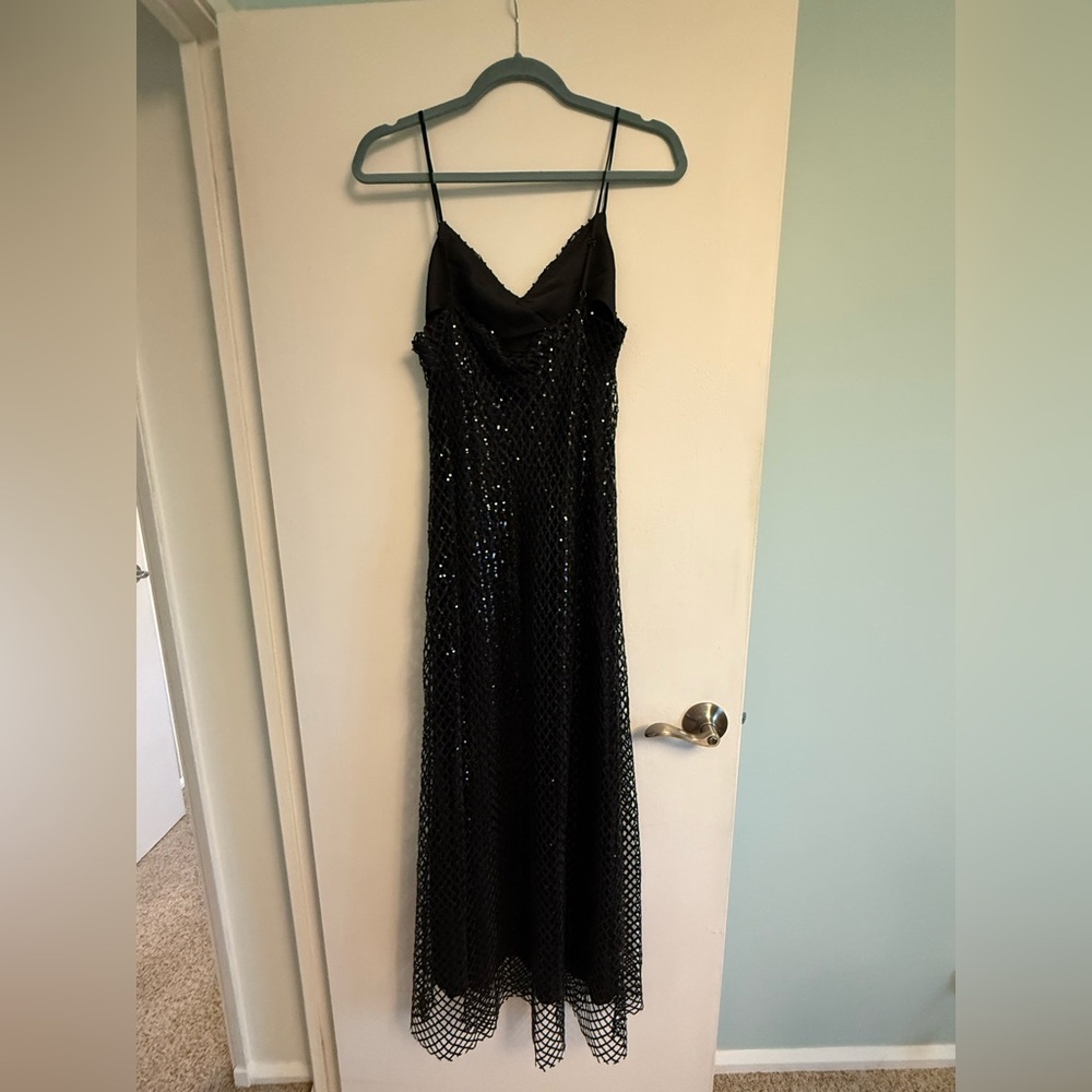 All Saints CHANTELLE SEQUIN MIDI SLIP DRESS size 10 black NWT - Picture 15 of 15